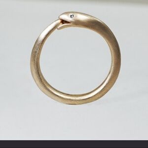 Solid Brass Snake Ring Clear Eyes